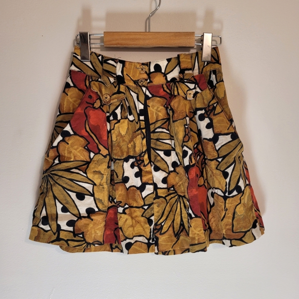 Vintage High Rise Mini Skirt Red Cardinal Print - Size 6